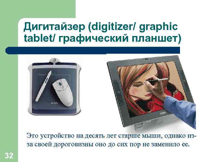  Дигитайзер (digitizer/ graphic tablet/ графический планшет)   Это устройство на десять лет
