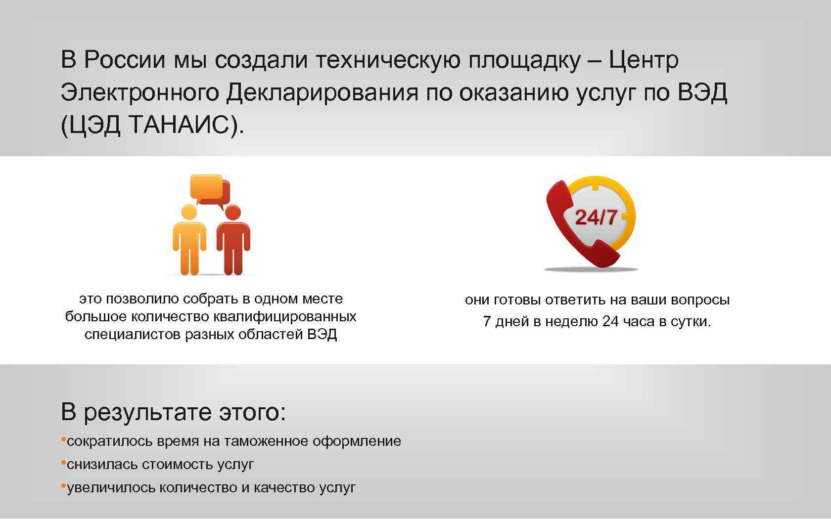 В России мы создали техническую площадку – Центр Электронного Декларирования по оказанию услуг по