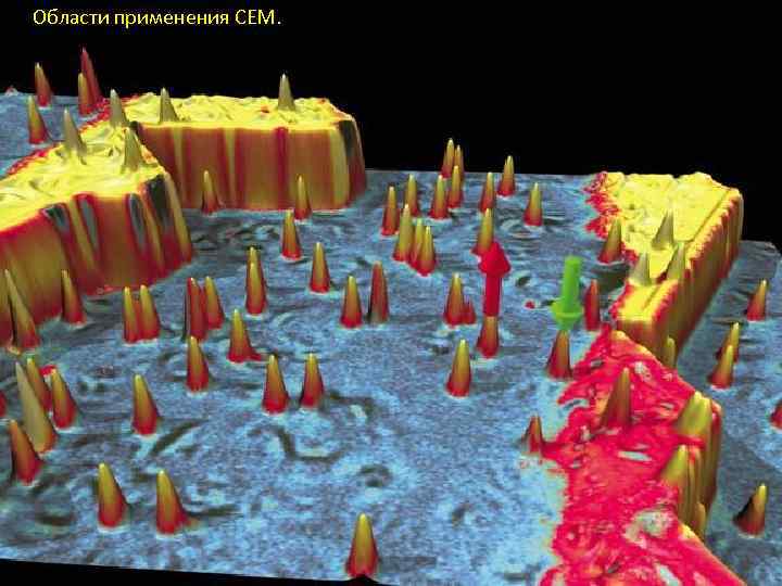 Области применения СЕМ. 1. Электронная техника. Отдельные атомы кобальта на ступенчатой платиновой подложке. 