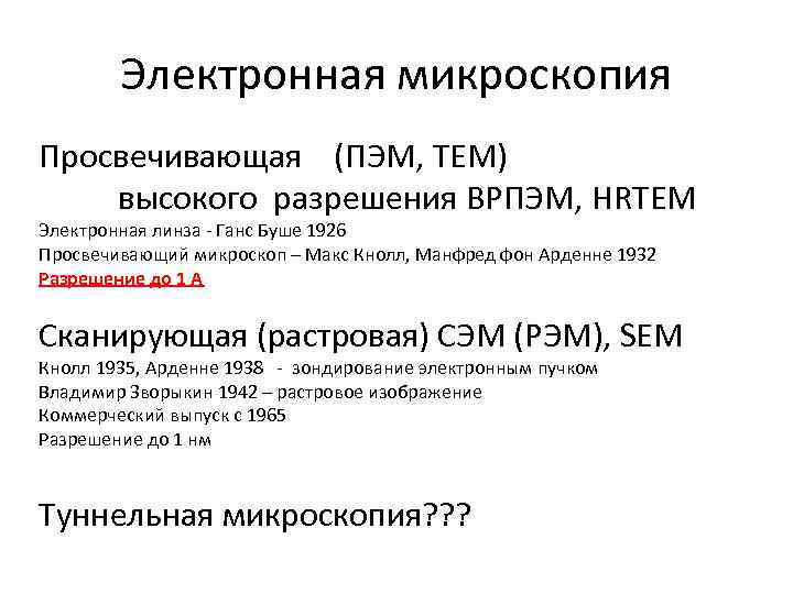 Электронная микроскопия Просвечивающая (ПЭМ, TEM) высокого разрешения ВРПЭМ, HRTEM Электронная линза - Ганс Буше