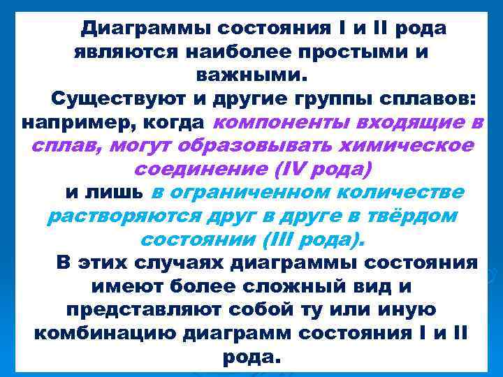 Диаграммы состояния I и II рода являются наиболее простыми и важными. Существуют и другие