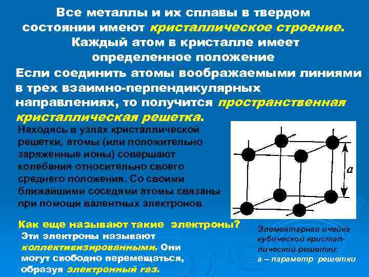 Металлы в твердом состоянии имеют кристаллическое строение