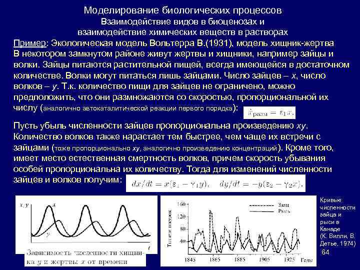 Моделирование биологических процессов Взаимодействие видов в биоценозах и взаимодействие химических веществ в растворах Пример: