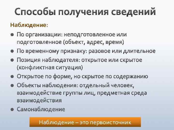 Наблюдение: Наблюдение – это первоисточник 