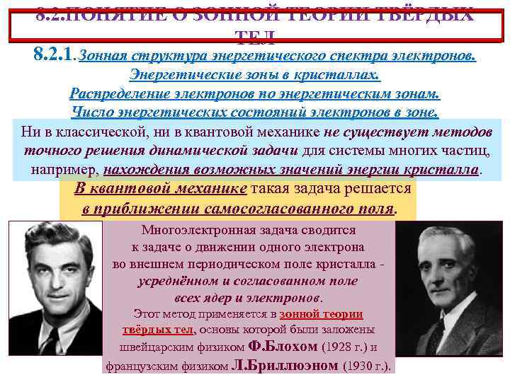 8. 2. ПОНЯТИЕ О ЗОННОЙ ТЕОРИИ ТВЁРДЫХ ТЕЛ 8. 2. 1. Зонная структура энергетического