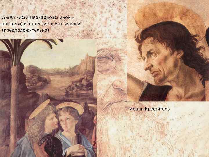 Ангел кисти Леонардо (спиной к зрителю) и ангел кисти Боттичелли (предположительно) Иоанн Креститель 