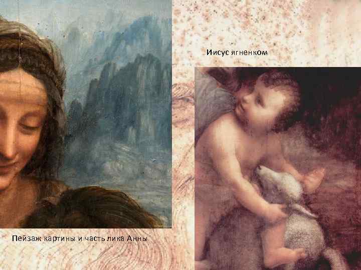 Иисус ягненком Пейзаж картины и часть лика Анны 