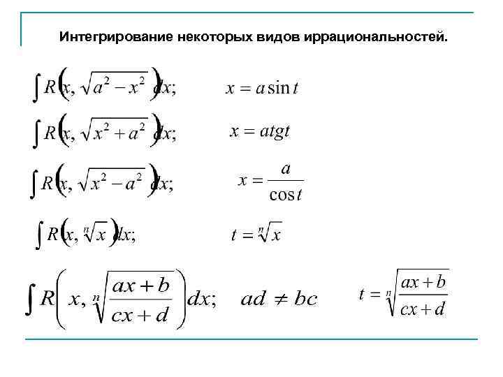 Интегрирование некоторых видов иррациональностей. 