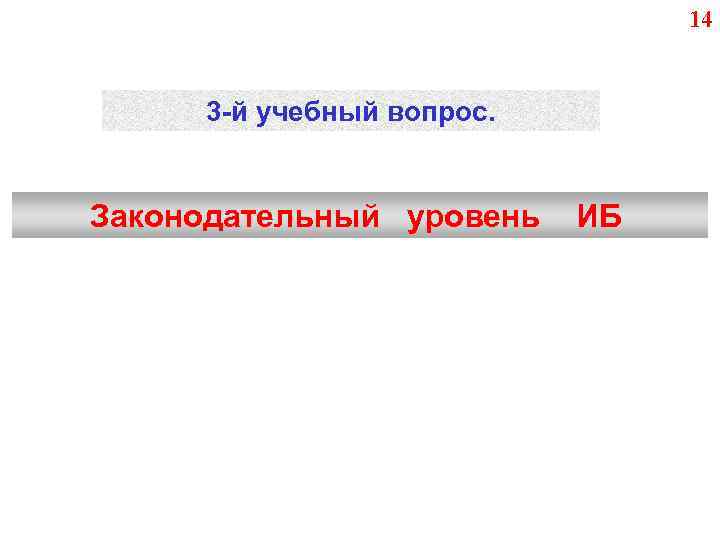 14 3 -й учебный вопрос. Законодательный уровень ИБ 