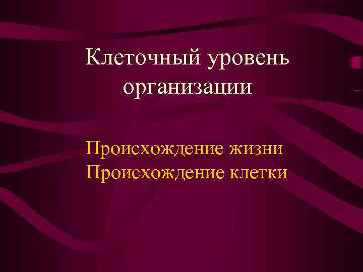 Клеточный уровень организации Происхождение жизни Происхождение клетки 