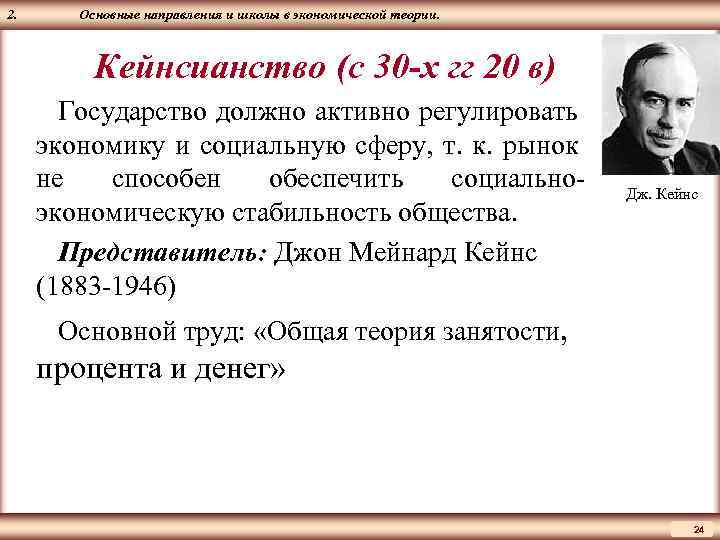 ЦМАКП 2. Основные направления и школы в экономической теории. Кейнсианство (с 30 -х гг