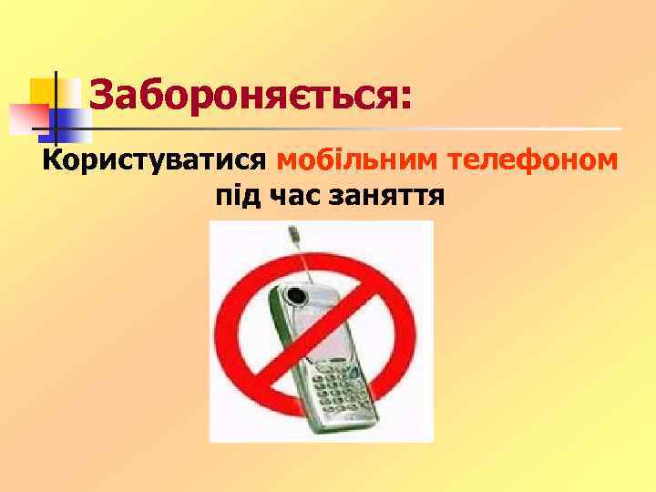 Забороняється: Користуватися мобільним телефоном під час заняття 