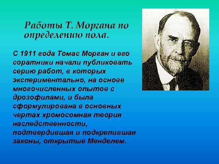 Работы Т. Моргана по определению пола. С 1911 года Томас Морган и его соратники