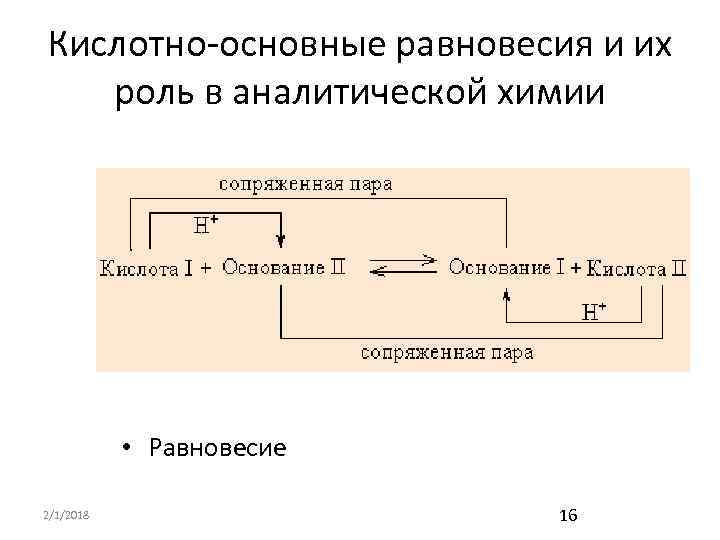 Кислотно-основные равновесия и их роль в аналитической химии • Равновесие 2/1/2018 16 