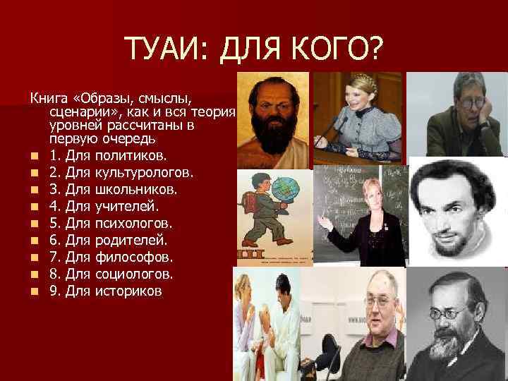 ТУАИ: ДЛЯ КОГО? Книга «Образы, смыслы, сценарии» , как и вся теория уровней рассчитаны