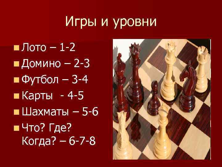 Игры и уровни n Лото – 1 -2 n Домино – 2 -3 n