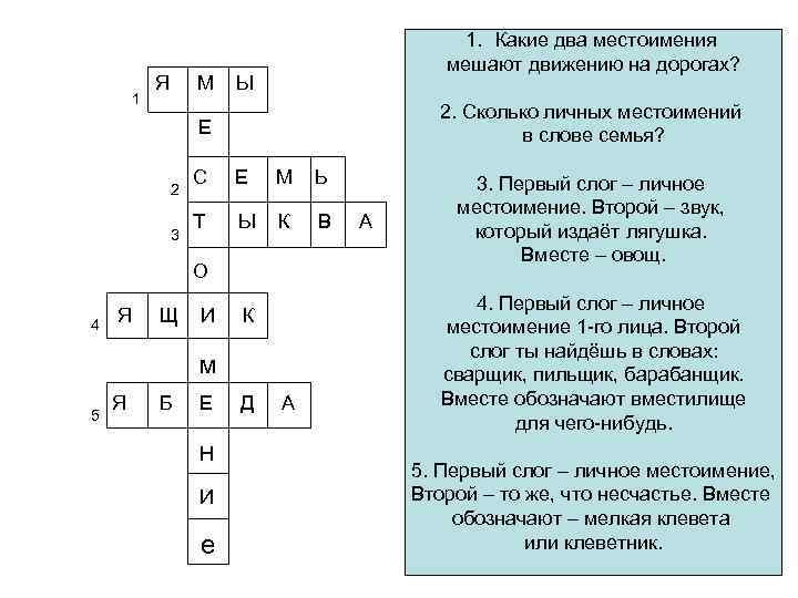 1 1. Какие два местоимения мешают движению на дорогах? Я М Ы 2. Сколько