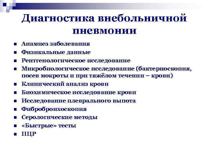 План обследования при внебольничной пневмонии