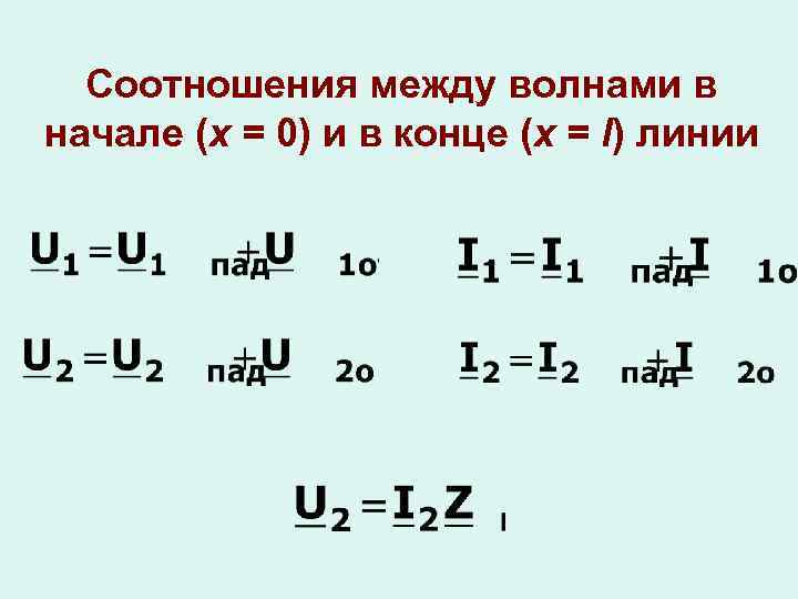 Соотношения между волнами в начале (x = 0) и в конце (x = l)