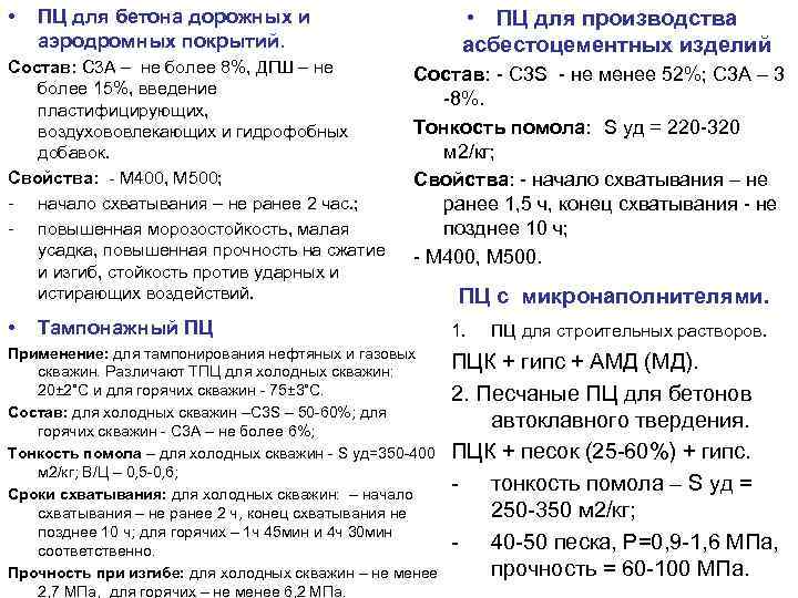  • Состав: C 3 A – не более 8%, ДГШ – не более