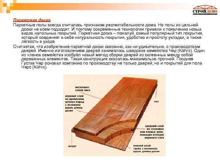 Паркетная доска Паркетные полы всегда считались признаком респектабельности дома. Но полы из цельной доски