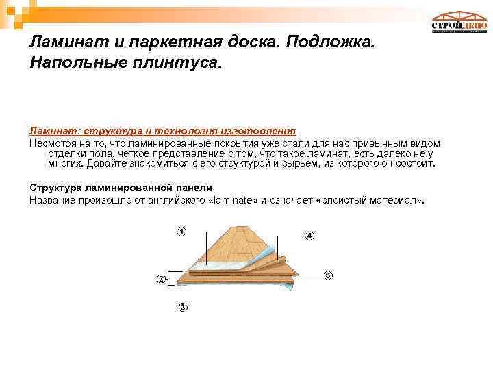 Ламинат и паркетная доска. Подложка. Напольные плинтуса. Ламинат: структура и технология изготовления Несмотря на