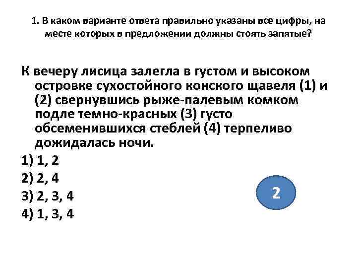 1. В каком варианте ответа правильно указаны все цифры, на месте которых в