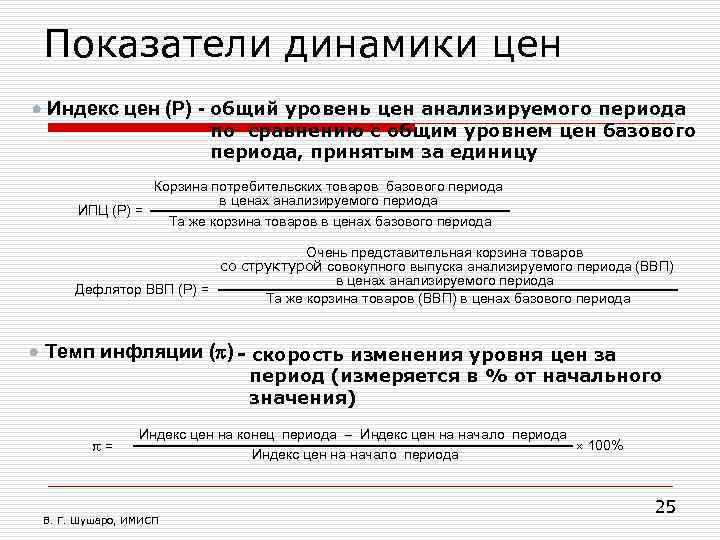 Показатели динамики цен Индекс цен (P) - общий уровень цен анализируемого периода по сравнению