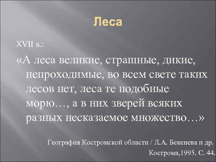 Леса XVII в. : «А леса великие, страшные, дикие, непроходимые, во всем свете таких