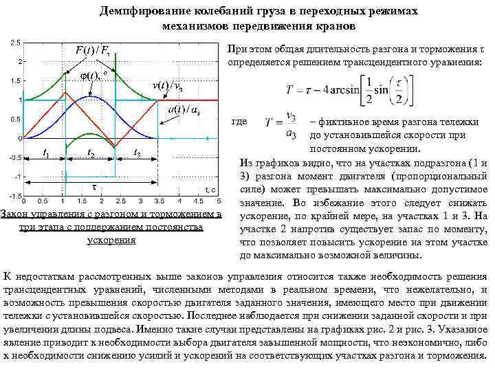 Демпфирование колебаний груза в переходных режимах механизмов передвижения кранов При этом общая длительность разгона