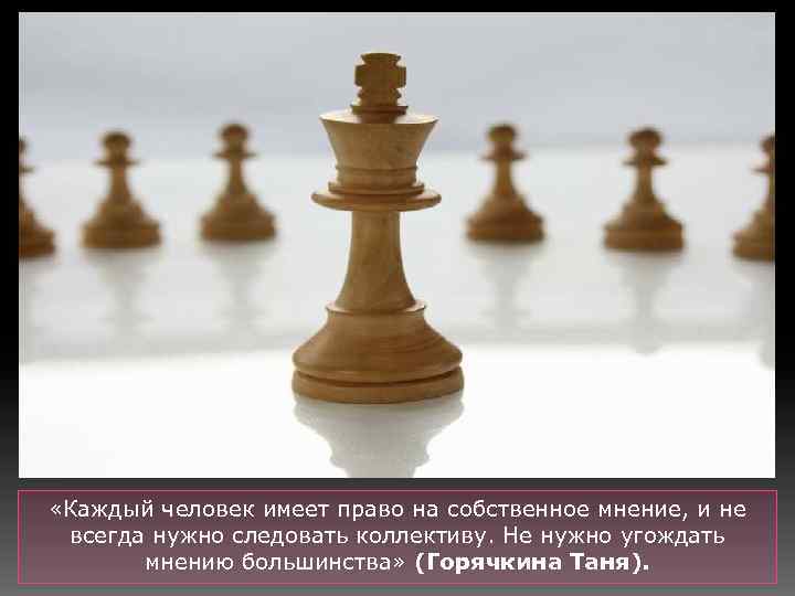  «Каждый человек имеет право на собственное мнение, и не всегда нужно следовать коллективу.
