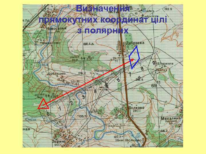 Визначення прямокутних координат цілі з полярних 