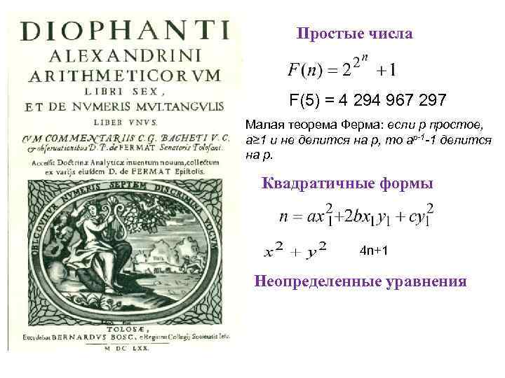 Простые числа F(5) = 4 294 967 297 Малая теорема Ферма: если p простое,