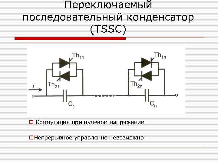 Переключаемый последовательный конденсатор (TSSC) o Коммутация при нулевом напряжении o. Непрерывное управление невозможно 