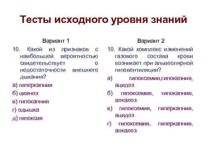 Тесты исходного уровня знаний Вариант 1 10. Какой из признаков с наибольшей вероятностью свидетельствует