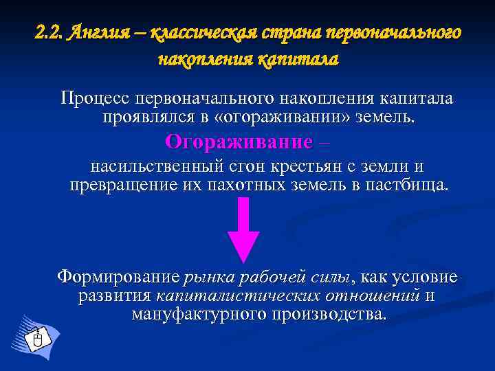 2. 2. Англия – классическая страна первоначального накопления капитала Процесс первоначального накопления капитала проявлялся