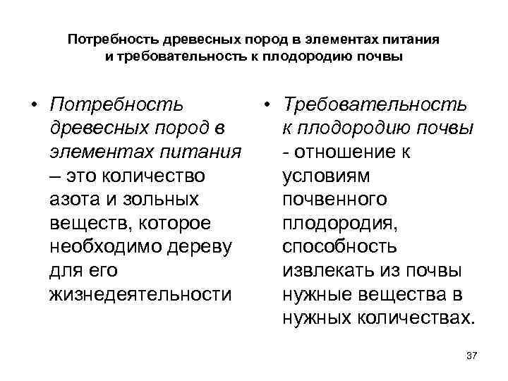   Потребность древесных пород в элементах питания  и требовательность к плодородию почвы