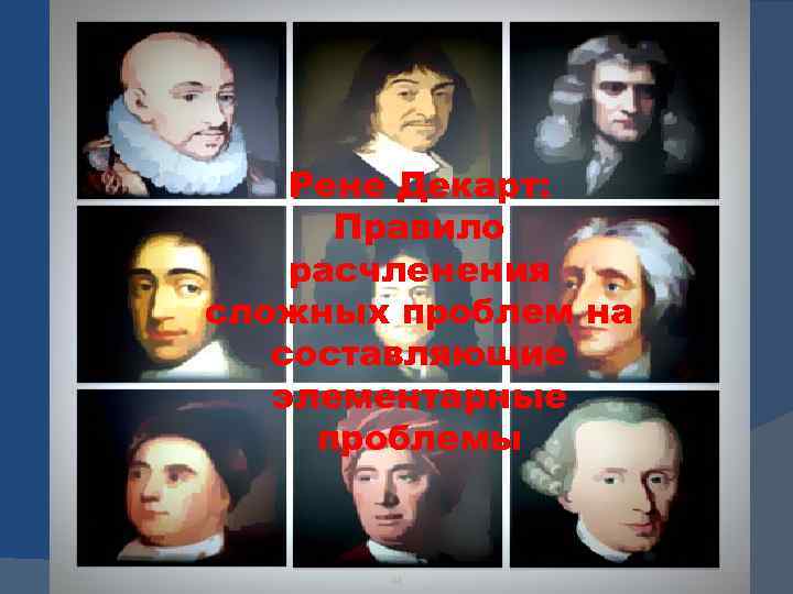 Рене Декарт: Правило расчленения сложных проблем на составляющие элементарные проблемы 44 