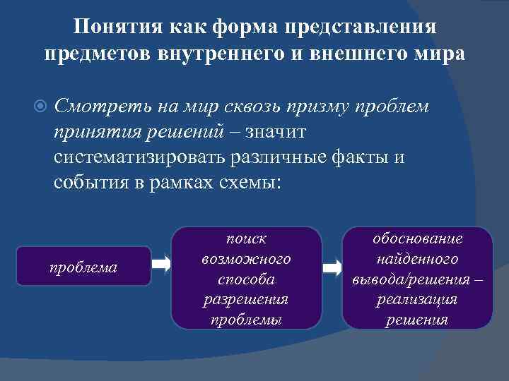 Понятия как форма представления предметов внутреннего и внешнего мира Смотреть на мир сквозь призму