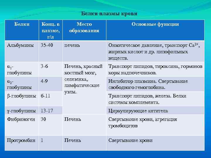 Белки плазмы в процентах