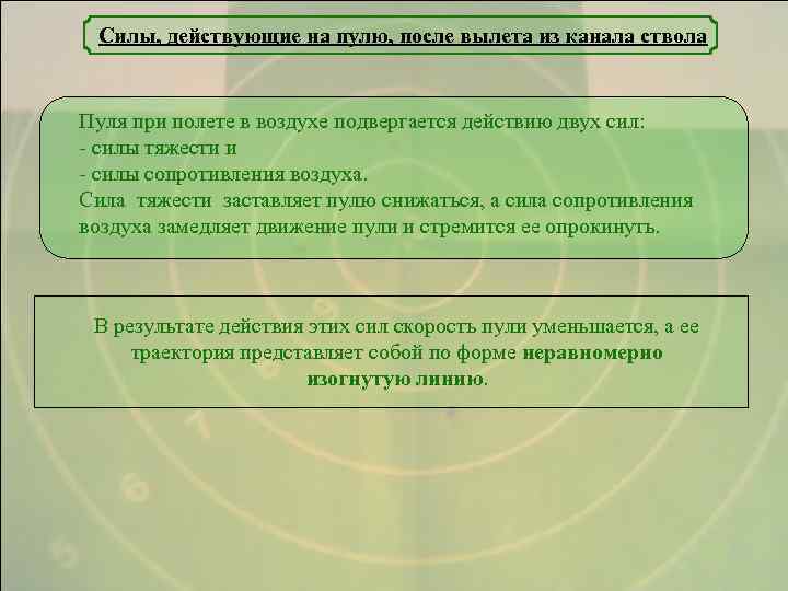 Силы, действующие на пулю, после вылета из канала ствола Пуля при полете в воздухе