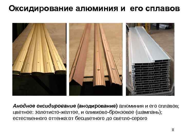 Оксидирование алюминия и его сплавов Анодное оксидирование (анодирование) алюминия и его cплавов; цветное: золотисто-желтое,
