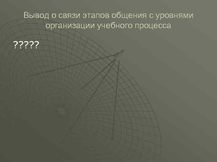 Вывод о связи этапов общения с уровнями организации учебного процесса ? ? ? 