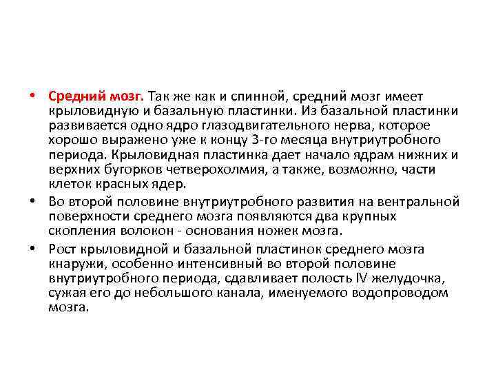  • Средний мозг. Так же как и спинной, средний мозг имеет крыловидную и