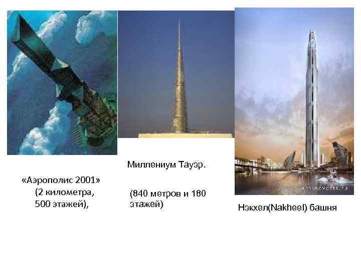  Миллениум Тауэр. «Аэрополис 2001» (2 километра, (840 метров и 180 500 этажей), этажей)