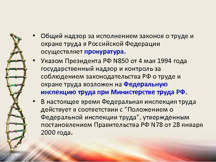  • Общий надзор за исполнением законов о труде и охране труда в Российской