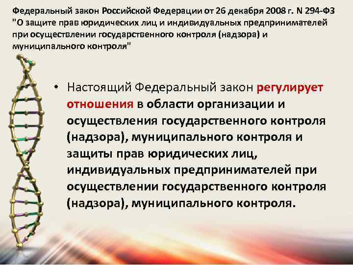 Федеральный закон Российской Федерации от 26 декабря 2008 г. N 294 -ФЗ "О защите