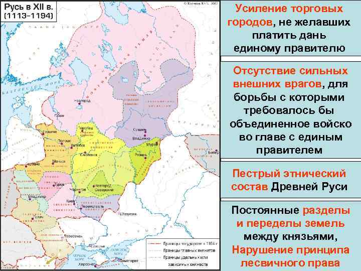  Усиление торговых городов, не желавших платить дань единому правителю Отсутствие сильных внешних врагов,