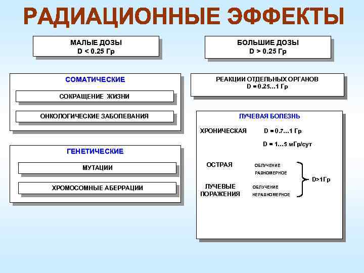МАЛЫЕ ДОЗЫ D < 0. 25 Гр БОЛЬШИЕ ДОЗЫ D > 0. 25 Гр