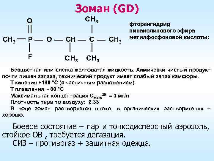 Зоман (GD) CH 3 O CH 3 P F O CH C CH 3